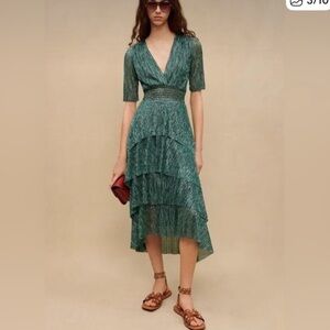 Maje Stretch Lurex Ruffled Dress in Emerald sz 40 8